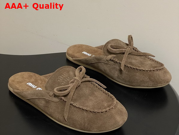 Miu Miu Suede Deck Mules in Cocoa Brown 5R604E Replica
