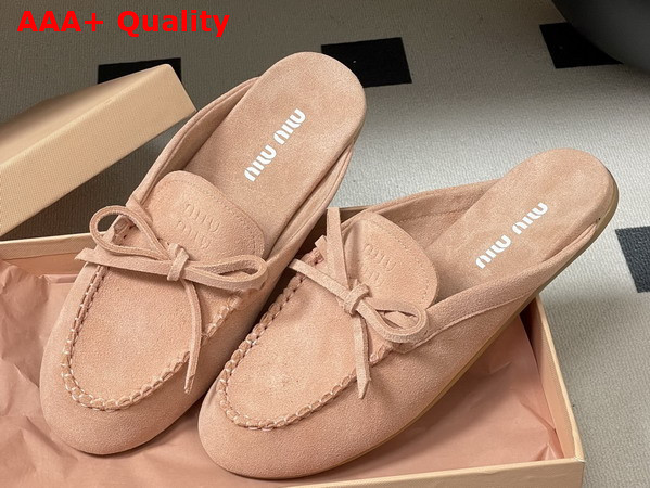Miu Miu Suede Deck Mules in Pink 5R604E Replica