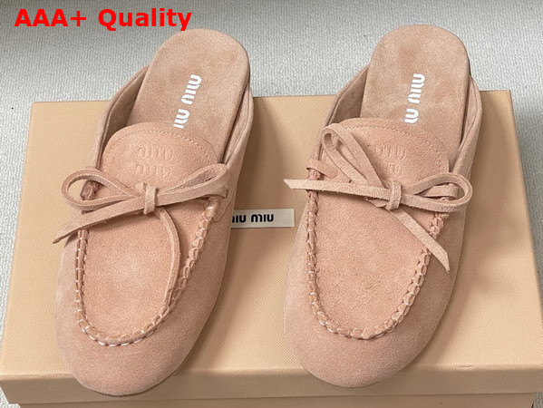 Miu Miu Suede Deck Mules in Pink 5R604E Replica