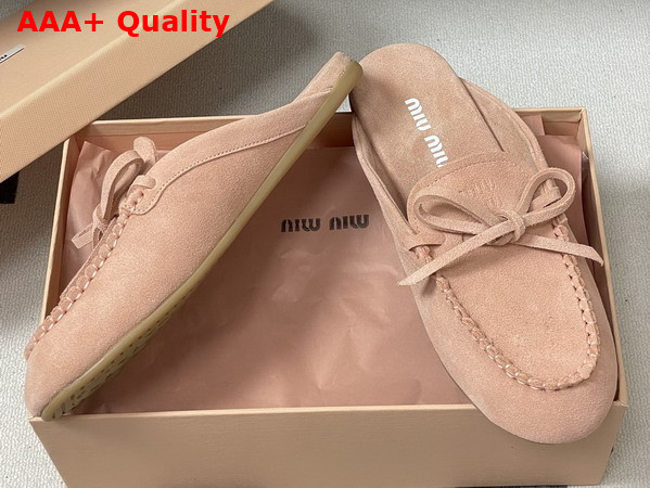 Miu Miu Suede Deck Mules in Pink 5R604E Replica