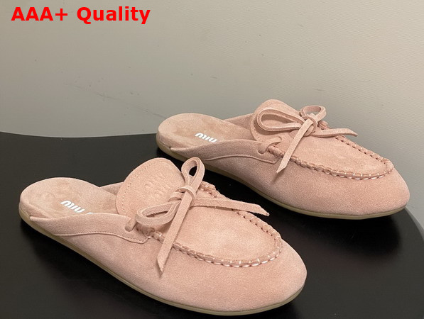 Miu Miu Suede Deck Mules in Pink 5R604E Replica