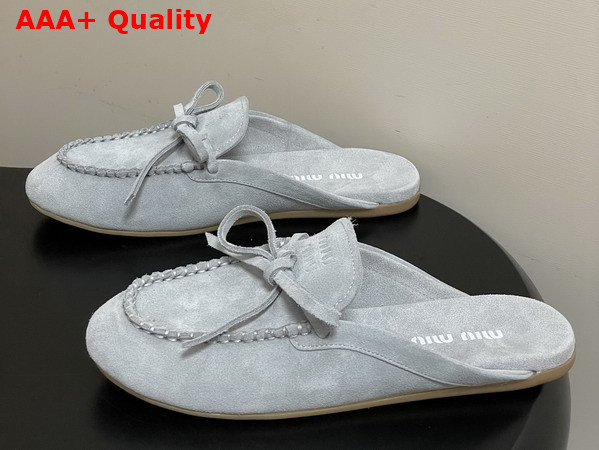 Miu Miu Suede Deck Mules in Sky Blue 5R604E Replica