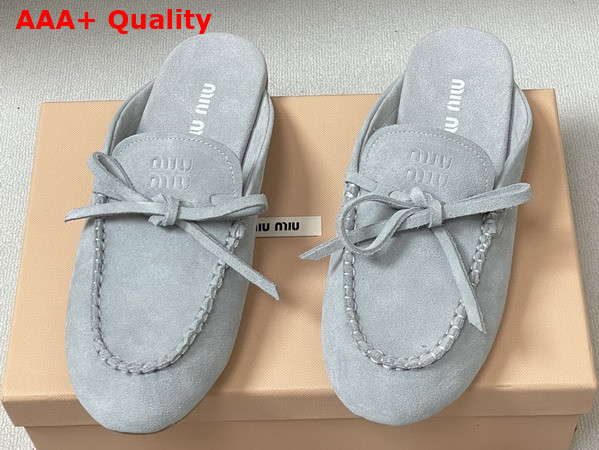 Miu Miu Suede Deck Mules in Sky Blue 5R604E Replica