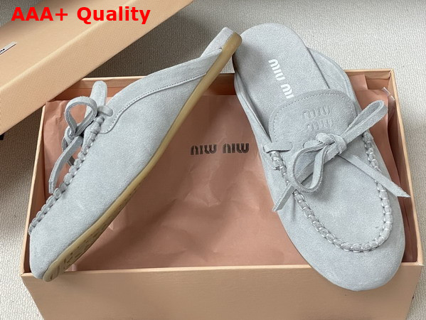 Miu Miu Suede Deck Mules in Sky Blue 5R604E Replica
