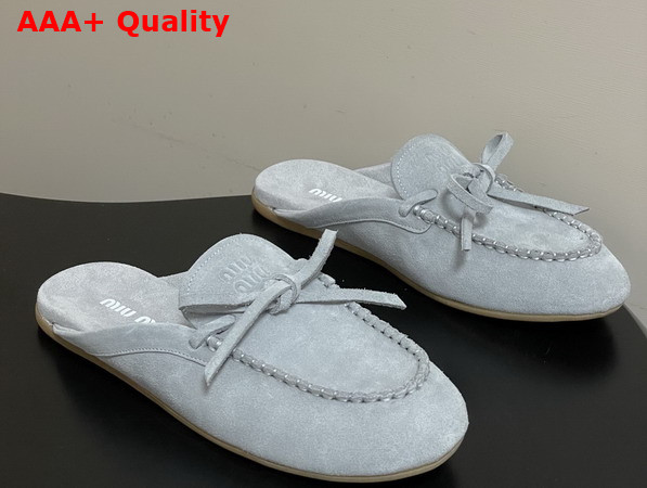 Miu Miu Suede Deck Mules in Sky Blue 5R604E Replica