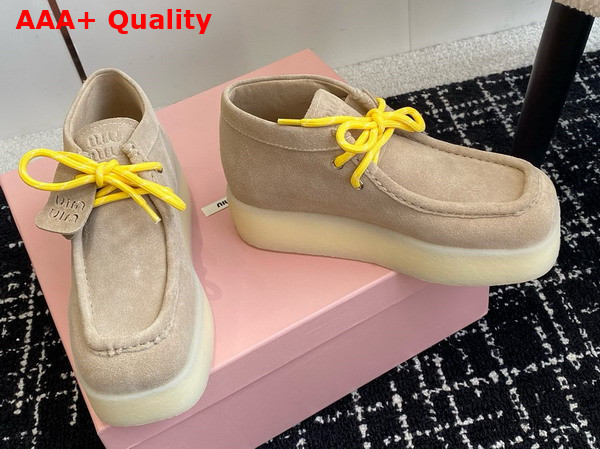 Miu Miu Suede Delave Wedge Ankle Boots in Ecru 5T263E Replica