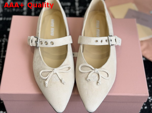 Miu Miu Suede Leather Ballerinas in Beige Replica