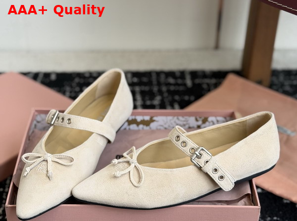 Miu Miu Suede Leather Ballerinas in Beige Replica