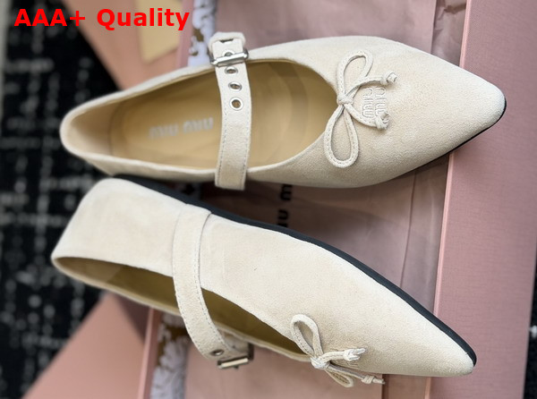 Miu Miu Suede Leather Ballerinas in Beige Replica