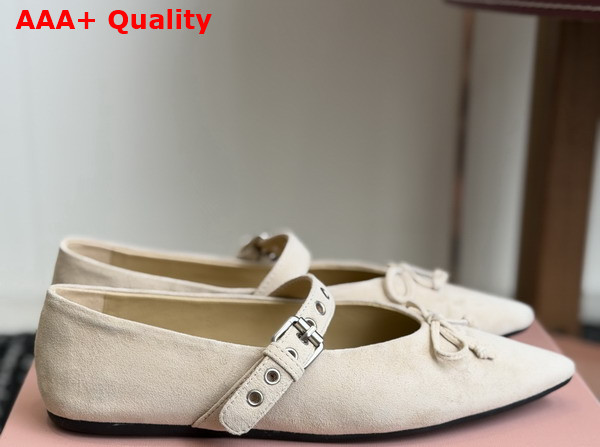 Miu Miu Suede Leather Ballerinas in Beige Replica