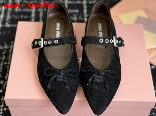 Miu Miu Suede Leather Ballerinas in Black Replica