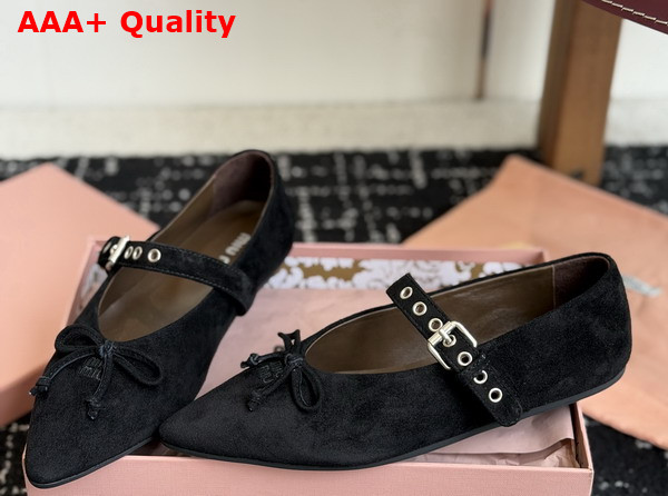 Miu Miu Suede Leather Ballerinas in Black Replica