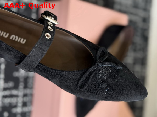 Miu Miu Suede Leather Ballerinas in Black Replica