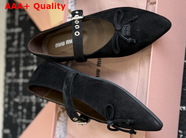 Miu Miu Suede Leather Ballerinas in Black Replica