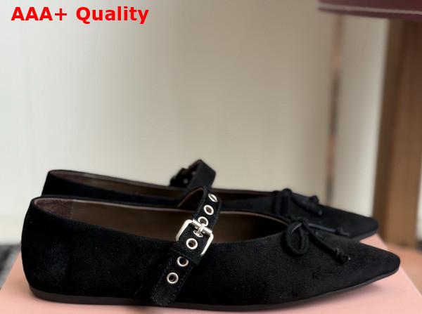 Miu Miu Suede Leather Ballerinas in Black Replica
