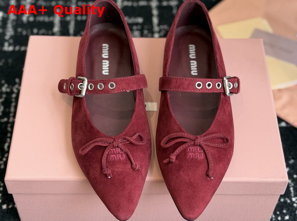 Miu Miu Suede Leather Ballerinas in Burgundy Replica