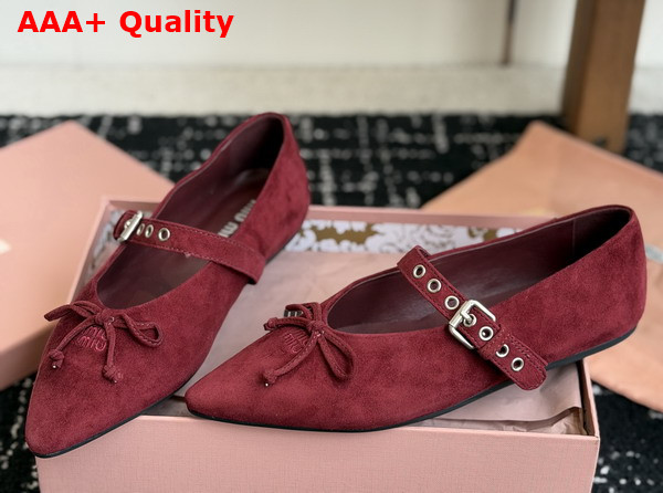 Miu Miu Suede Leather Ballerinas in Burgundy Replica