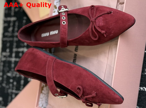 Miu Miu Suede Leather Ballerinas in Burgundy Replica