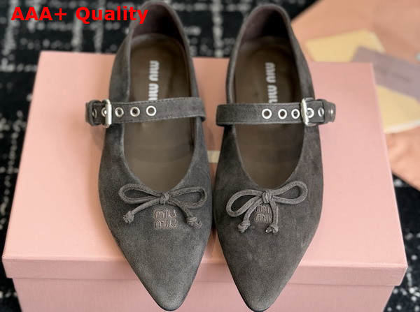Miu Miu Suede Leather Ballerinas in Dark Brown Replica