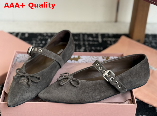 Miu Miu Suede Leather Ballerinas in Dark Brown Replica