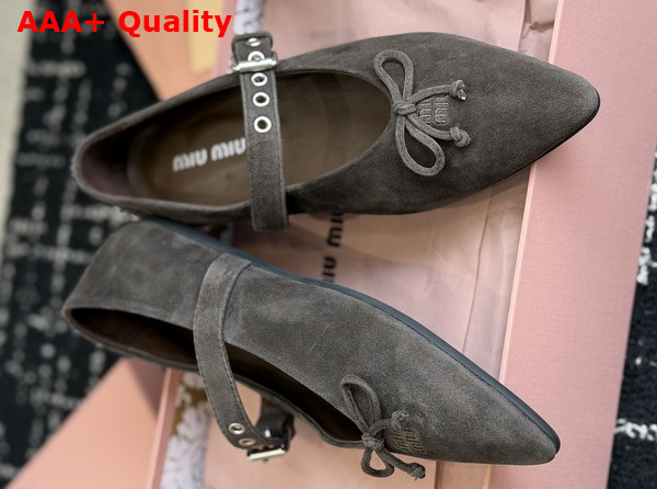 Miu Miu Suede Leather Ballerinas in Dark Brown Replica