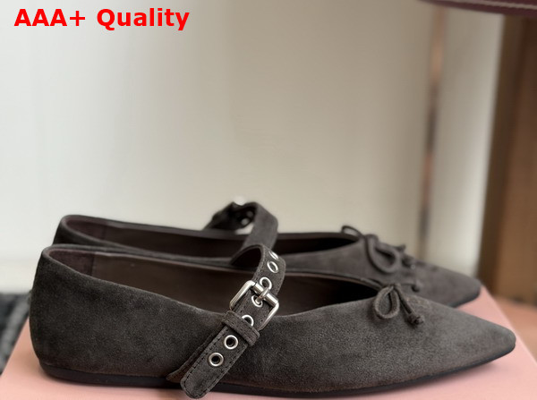 Miu Miu Suede Leather Ballerinas in Dark Brown Replica
