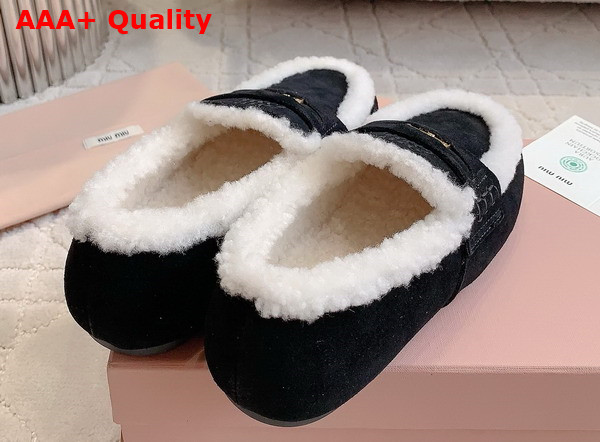 Miu Miu Suede Loafers in Black with Shearling Lining 5D273E Replica