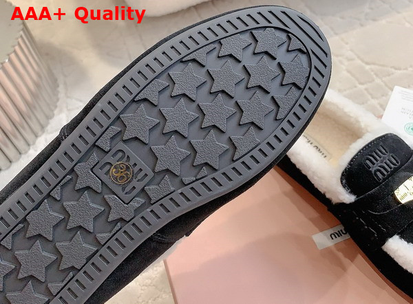 Miu Miu Suede Loafers in Black with Shearling Lining 5D273E Replica