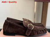 Miu Miu Suede Loafers with Buckle in Dark Brown 5D740E Replica