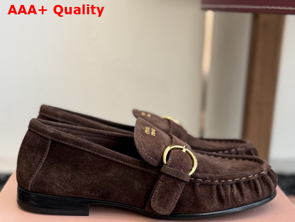Miu Miu Suede Loafers with Buckle in Dark Brown 5D740E Replica