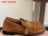 Miu Miu Suede Loafers with Buckle in Oak 5D740E Replica