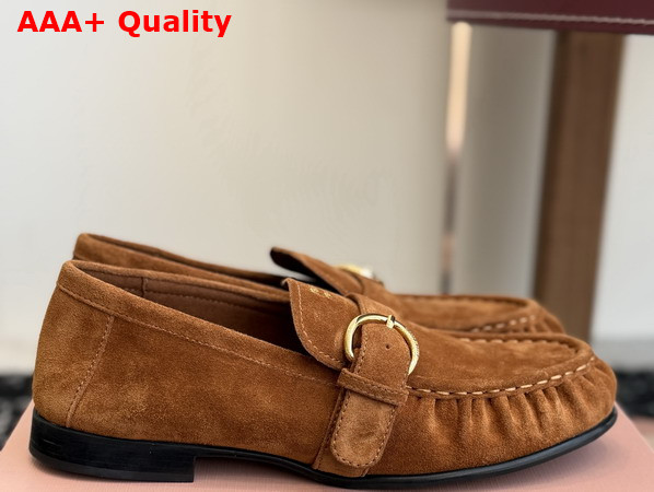 Miu Miu Suede Loafers with Buckle in Oak 5D740E Replica