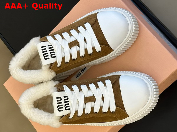 Miu Miu Suede Sneakers in Ecru with Shearling Lining 5E986D Replica