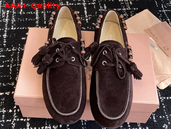 Miu Miu Suede Tassel Loafers in Dark Brown 5D518E Replica