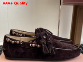 Miu Miu Suede Tassel Loafers in Dark Brown 5D518E Replica