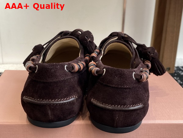 Miu Miu Suede Tassel Loafers in Dark Brown 5D518E Replica