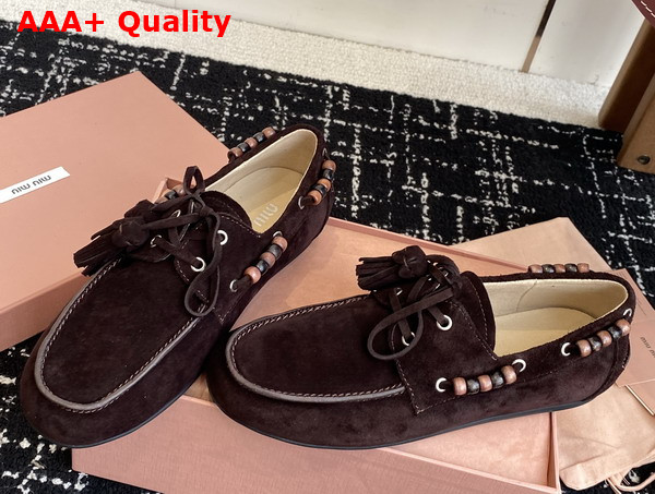 Miu Miu Suede Tassel Loafers in Dark Brown 5D518E Replica