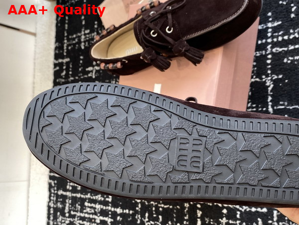 Miu Miu Suede Tassel Loafers in Dark Brown 5D518E Replica