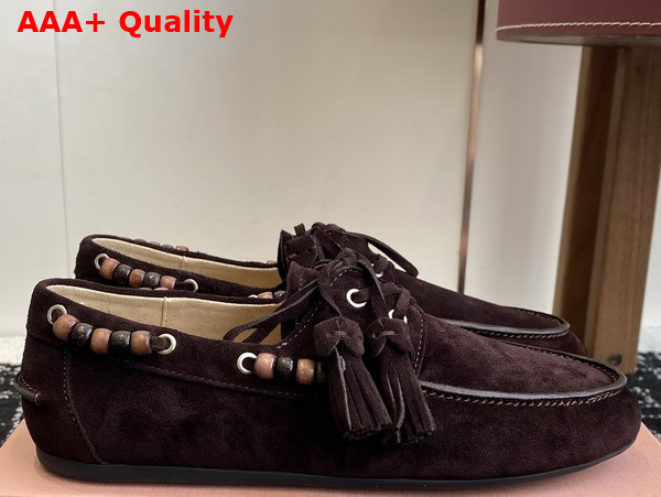Miu Miu Suede Tassel Loafers in Dark Brown 5D518E Replica