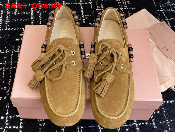 Miu Miu Suede Tassel Loafers in Olive Green 5D518E Replica