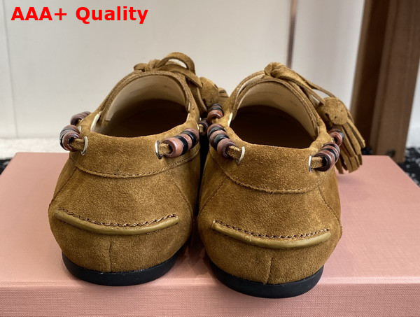 Miu Miu Suede Tassel Loafers in Olive Green 5D518E Replica