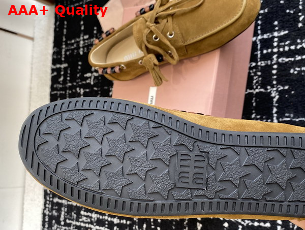 Miu Miu Suede Tassel Loafers in Olive Green 5D518E Replica