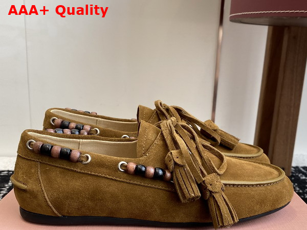 Miu Miu Suede Tassel Loafers in Olive Green 5D518E Replica