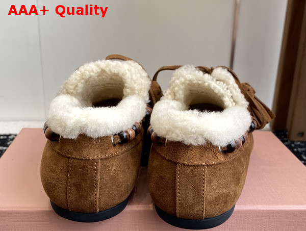 Miu Miu Suede Tassel Loafers with Shearling Lining in Cocoa Brown 5D518E Replica