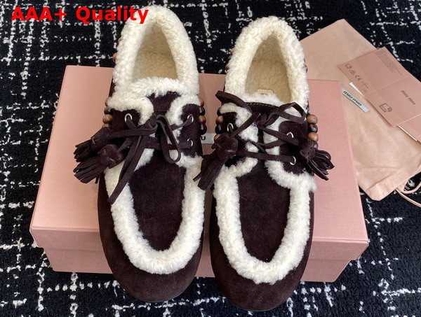 Miu Miu Suede Tassel Loafers with Shearling Lining in Dark Brown 5D518E Replica