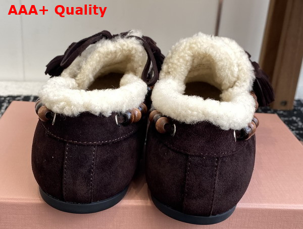Miu Miu Suede Tassel Loafers with Shearling Lining in Dark Brown 5D518E Replica
