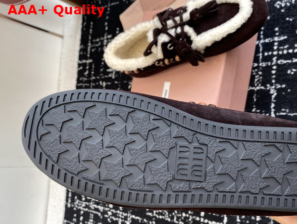 Miu Miu Suede Tassel Loafers with Shearling Lining in Dark Brown 5D518E Replica