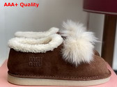 Miu Miu Suede and Shearling Mules in Cocoa Brown 5R514E Replica