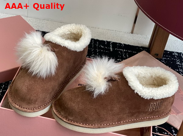 Miu Miu Suede and Shearling Mules in Cocoa Brown 5R514E Replica