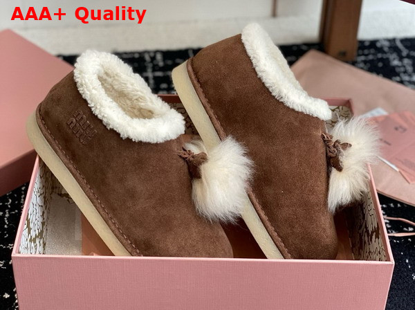 Miu Miu Suede and Shearling Mules in Cocoa Brown 5R514E Replica